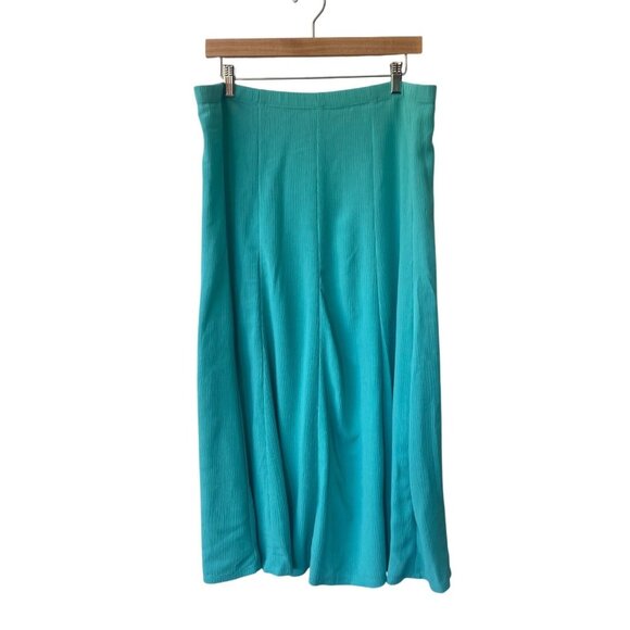 Susan Graver Midi Skirt L Pull On Pleated A-Line Aqua Turquoise Beach Coastal - Picture 1 of 9